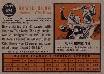 1962 Topps #524 Howie Nunn Back