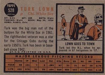 1962 Topps #528 Turk Lown Back