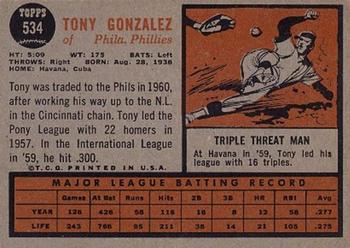 1962 Topps #534 Tony Gonzalez Back