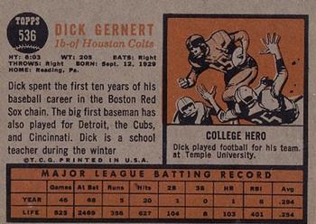 1962 Topps #536 Dick Gernert Back