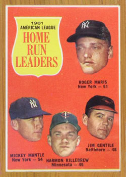 1962 Topps #53 1961 American League Home Run Leaders (Roger Maris / Mickey Mantle / Harmon Killebrew / Jim Gentile) Front