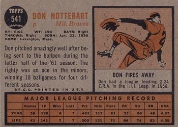 1962 Topps #541 Don Nottebart Back