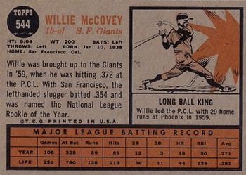 1962 Topps #544 Willie McCovey Back