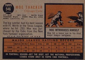 1962 Topps #546 Moe Thacker Back