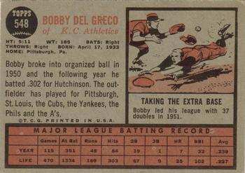 1962 Topps #548 Bobby Del Greco Back