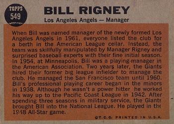 1962 Topps #549 Bill Rigney Back