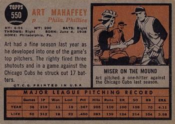 1962 Topps #550 Art Mahaffey Back