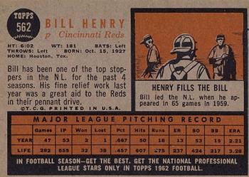 1962 Topps #562 Bill Henry Back