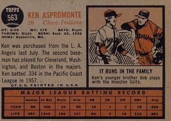1962 Topps #563 Ken Aspromonte Back
