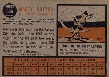 1962 Topps #566 Marty Kutyna Back
