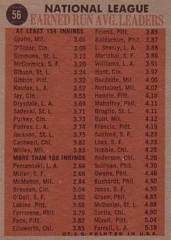 1962 Topps #56 1961 National League E.R.A. Leaders (Warren Spahn / Jim O'Toole / Curt Simmons / Mike McCormick) Back