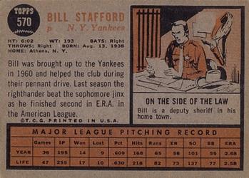 1962 Topps #570 Bill Stafford Back
