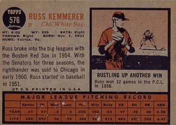 1962 Topps #576 Russ Kemmerer Back