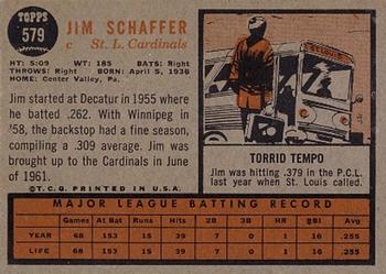 1962 Topps #579 Jim Schaffer Back