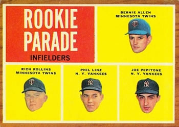 1962 Topps #596 Rookie Parade Infielders (Bernie Allen / Rich Rollins / Phil Linz / Joe Pepitone) Front