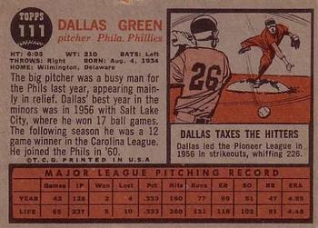 1962 Topps #111 Dallas Green Back