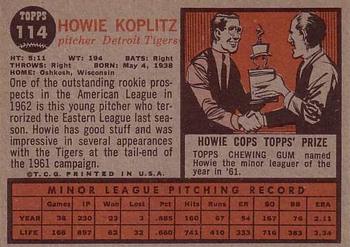 1962 Topps #114 Howie Koplitz Back