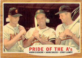 1962 Topps #127 Pride of the A's (Norm Siebern / Hank Bauer / Jerry Lumpe) Front