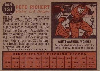 1962 Topps #131 Pete Richert Back