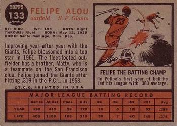 1962 Topps #133 Felipe Alou Back