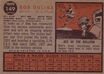 1962 Topps #149 Bob Duliba Back