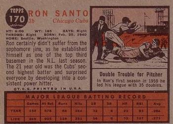 1962 Topps #170 Ron Santo Back