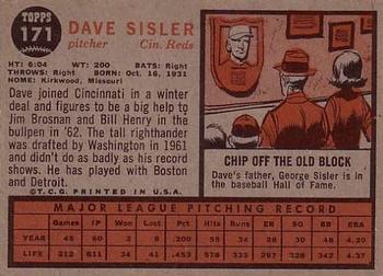 1962 Topps #171 Dave Sisler Back