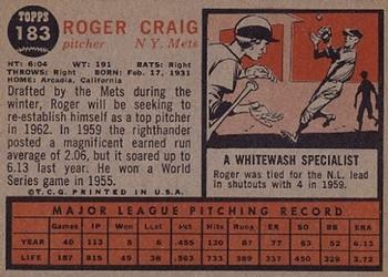 1962 Topps #183 Roger Craig Back