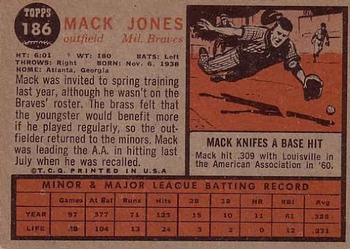 1962 Topps #186 Mack Jones Back