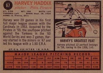 1962 Topps #67 Harvey Haddix Back