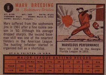 1962 Topps #6 Marv Breeding Back