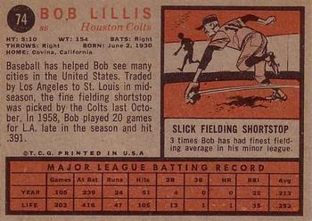 1962 Topps #74 Bob Lillis Back