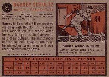 1962 Topps #89 Barney Schultz Back
