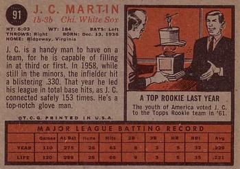 1962 Topps #91 J.C. Martin Back