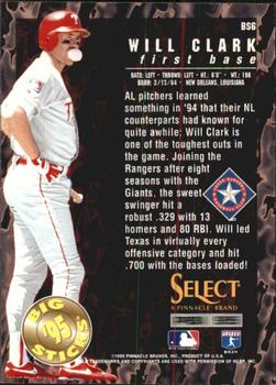 1995 Select - Big Sticks #BS6 Will Clark Back