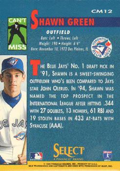 1995 Select - Can't Miss #CM12 Shawn Green Back