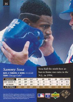 1995 SP #35 Sammy Sosa Back