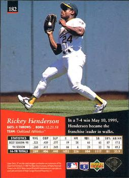 1995 SP #182 Rickey Henderson Back