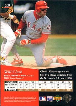 1995 SP #200 Will Clark Back