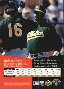 1995 SP - Superbafoil #184 Ruben Sierra Back