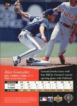 1995 SP - Superbafoil #206 Alex Gonzalez Back