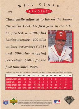 1995 SP Championship #194 Will Clark Back