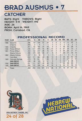 1996 Hebrew National Detroit Tigers #24 Brad Ausmus Back