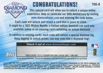 2011 Topps - Diamond Giveaway #TDG-8 Albert Pujols Back