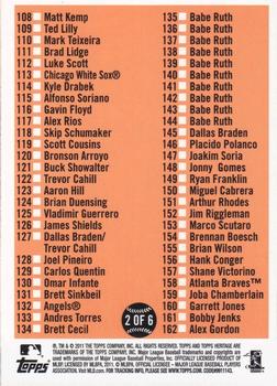 2011 Topps Heritage - Checklists #2 Checklist: 69-162 Back