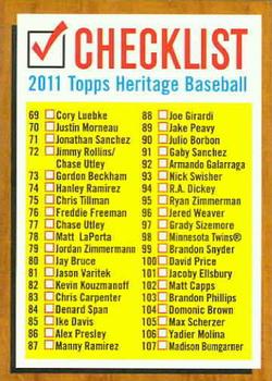 2011 Topps Heritage - Checklists #2 Checklist: 69-162 Front