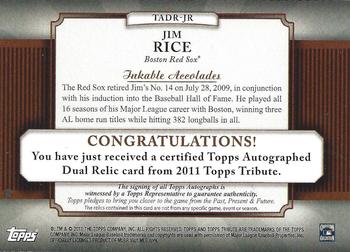 2011 Topps Tribute - Autograph Dual Relics #TADR-JR Jim Rice Back