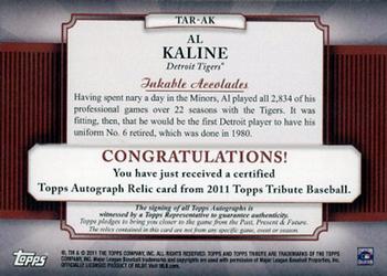 2011 Topps Tribute - Autograph Relics Gold #TAR-AK Al Kaline Back