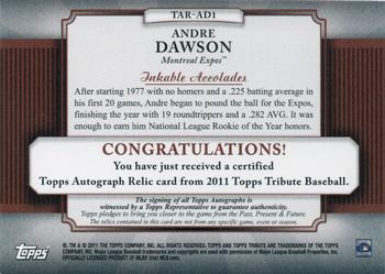 2011 Topps Tribute - Autograph Relics Green #TAR-AD1 Andre Dawson Back
