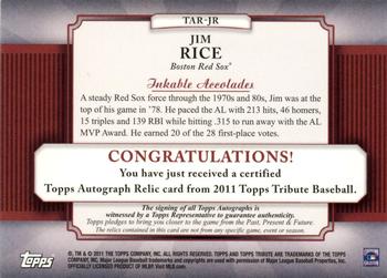 2011 Topps Tribute - Autograph Relics Green #TAR-JR Jim Rice Back